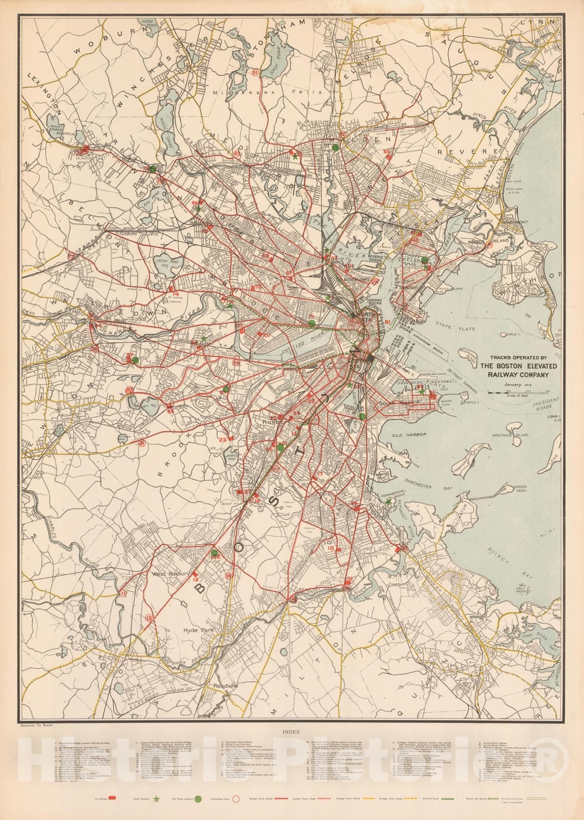 Historic Map : Greater Boston Transit Maps, Tracks Operated by the Boston Elevated Railway Co. 1916 Railroad Catography , Vintage Wall Art