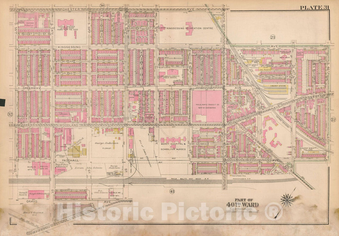 Historic Map : Atlas City of Philadelphia Wards 24,27,34,40,44&46 West Philadelphia, West Philadelphia 1927 Plate 031 , Vintage Wall Art