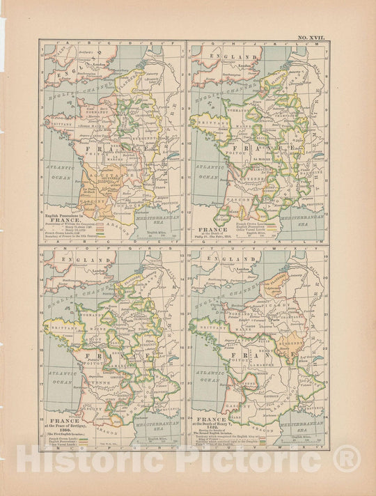 Historic Map : France 1897 , The Century Atlas World , Vintage Wall Art