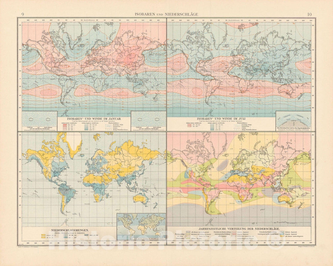 Historic Map : World Map 1899 , Andrees Allgemeiner Handatlas , v3, Vintage Wall Art