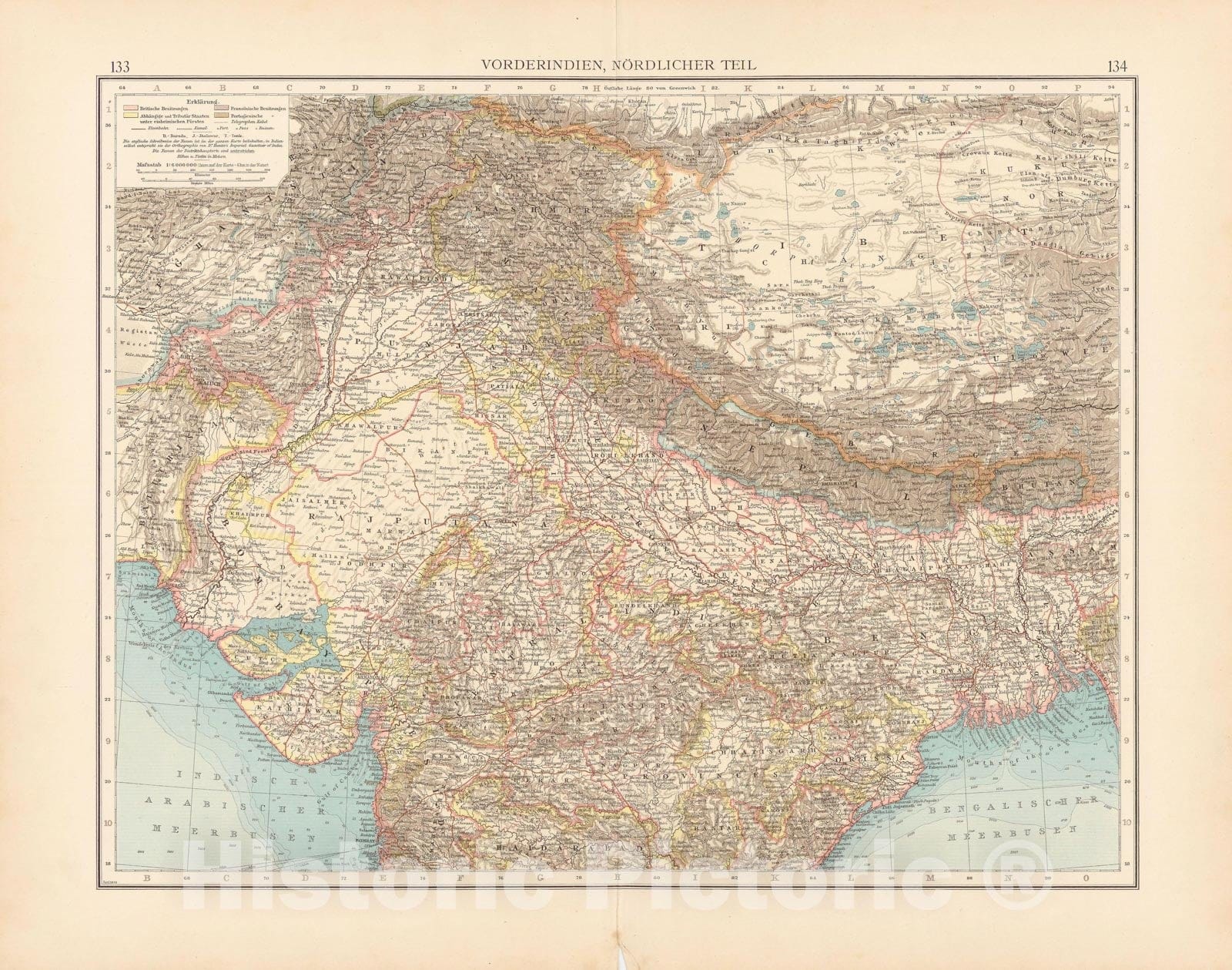 Historic Map : India & Turkey & Tibet & Nepal 1899 , Andrees Allgemeiner Handatlas , Vintage Wall Art