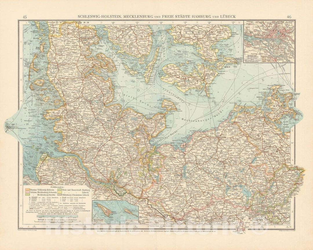 Historic Map : Germany 1899 , Andrees Allgemeiner Handatlas , v2, Vintage Wall Art