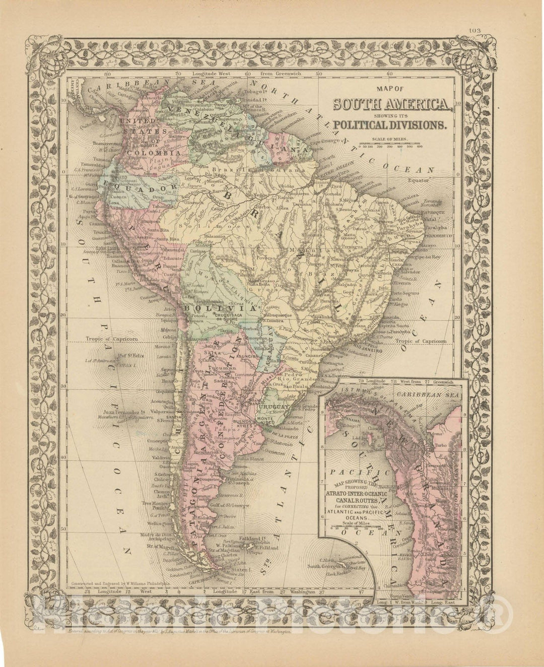 Historic Map : South America 1882 , Mitchell's New General Atlas , Vintage Wall Art