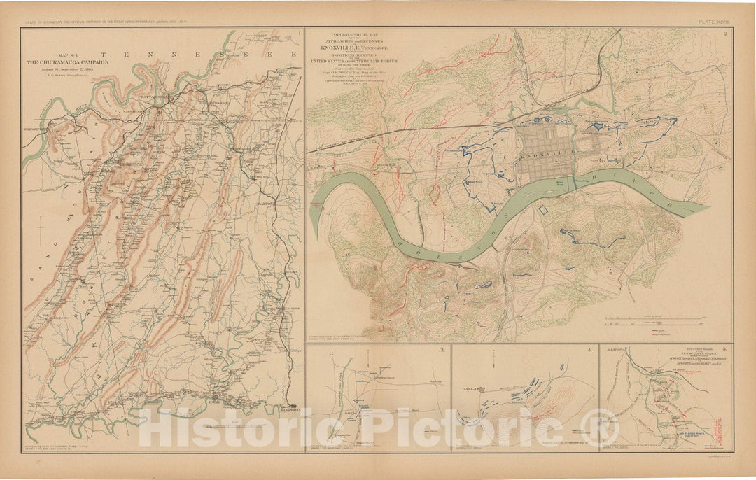 Historic Map : Civil War Atlas of the Union and Confederate Armies, Battles in GA & TN 1895 , Vintage Wall Art