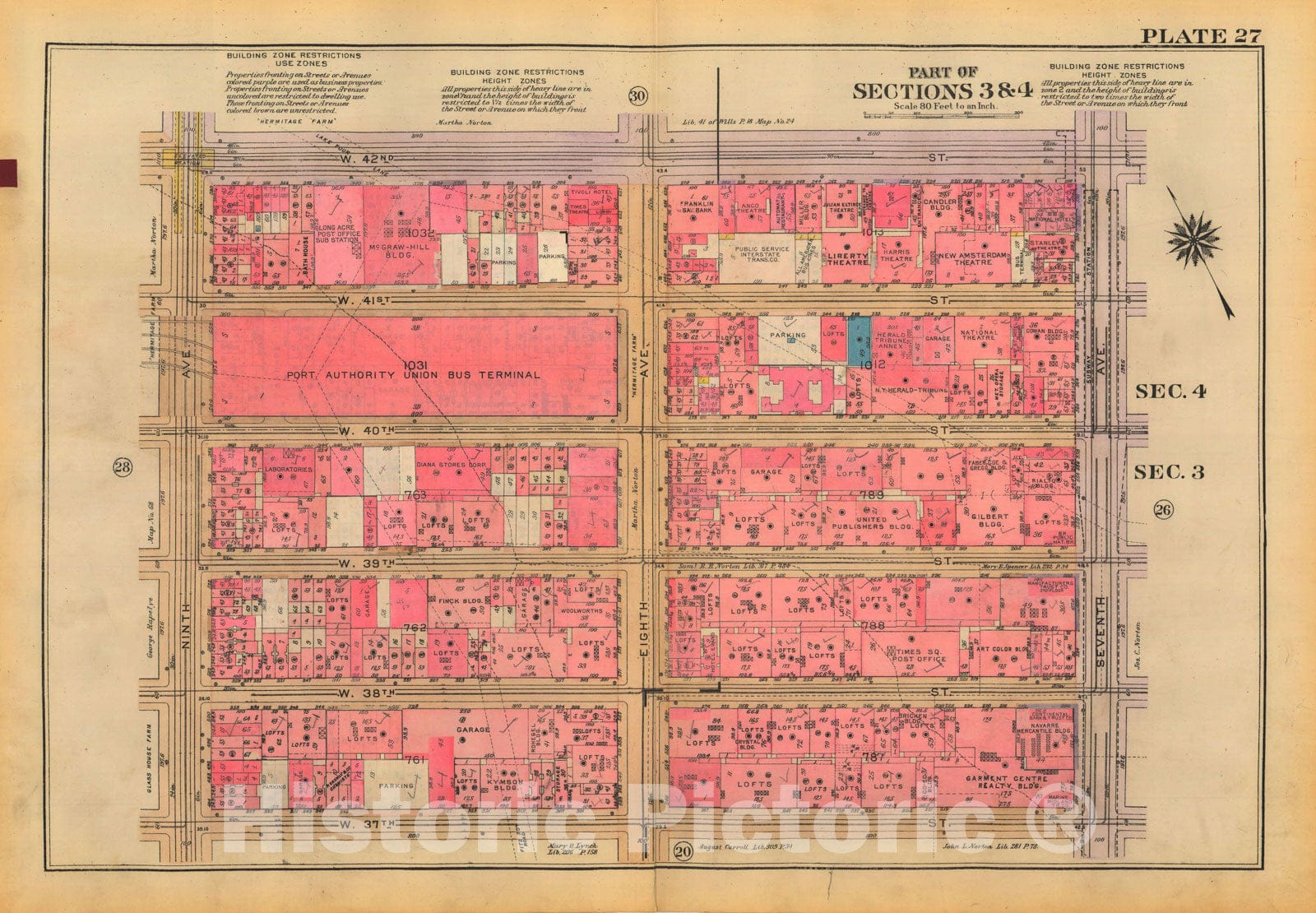 Historic Map : Atlas City of New York, Borough of Manhattan, Volume Two, 14th Street to 59th Street, Manhattan 1928 Plate 027 , Vintage Wall Art