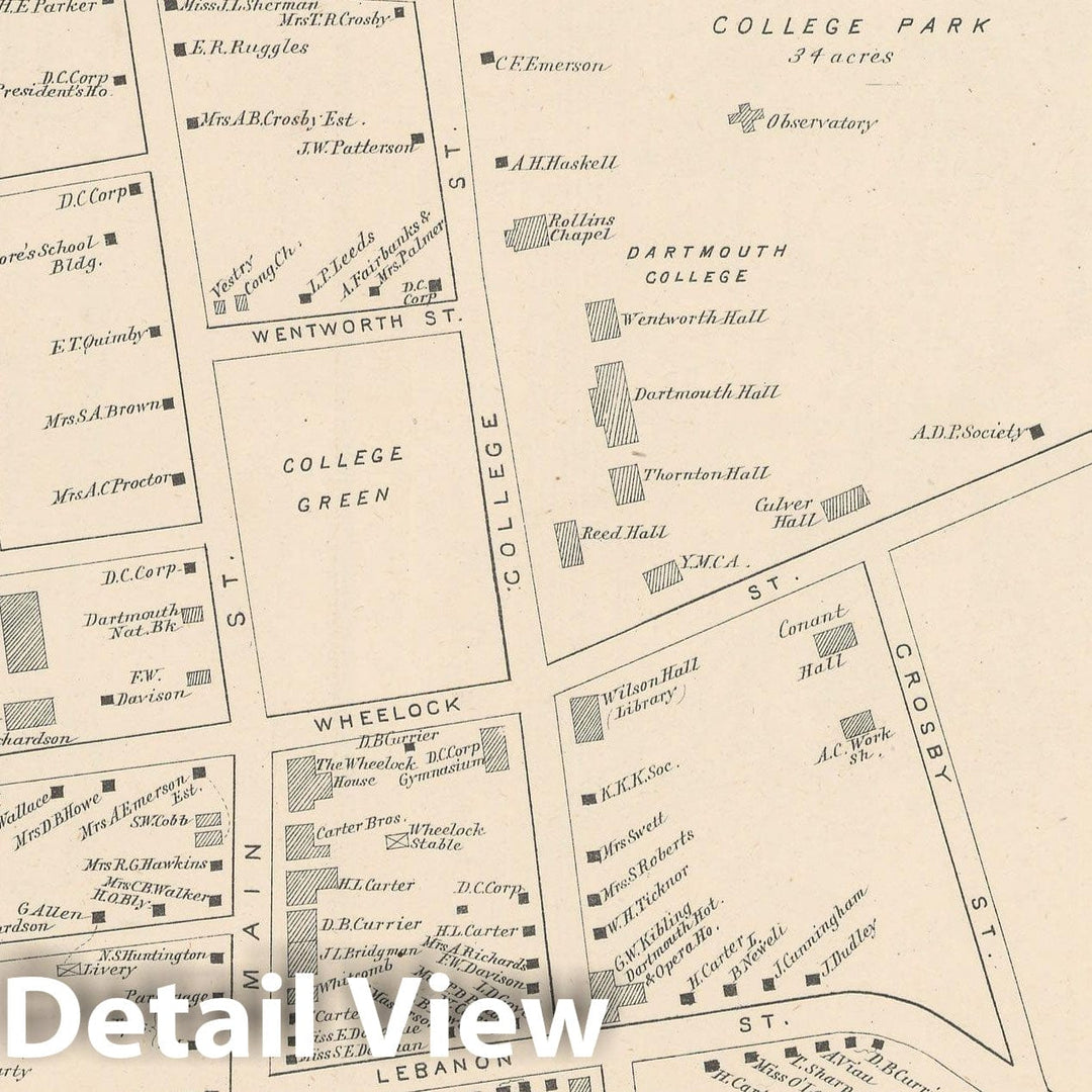 Historic Map : Hanover 1892 , Town and City Atlas State of New Hampshire , Vintage Wall Art