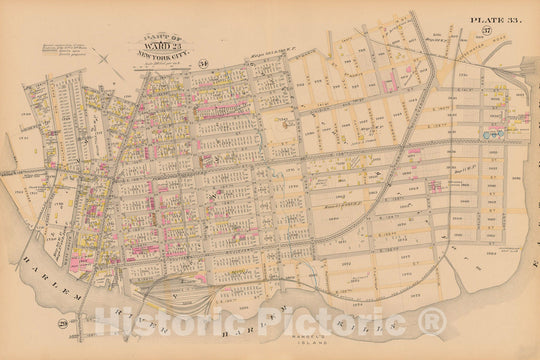 Historic Map : New York City & The Bronx 1885 Plate 033 , Robinson's Atlas City of New York , Vintage Wall Art