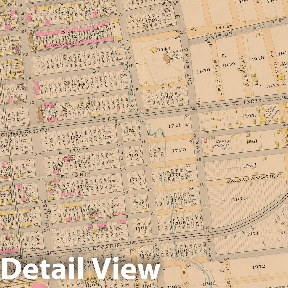 Historic Map : New York City & The Bronx 1885 Plate 033 , Robinson's Atlas City of New York , Vintage Wall Art