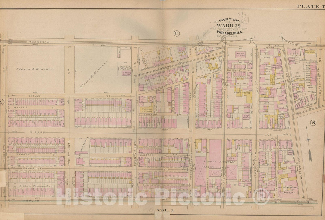 Historic Map : Atlas City of Philadelphia, Vol. 3, Philadelphia 1886 Plate T , Vintage Wall Art