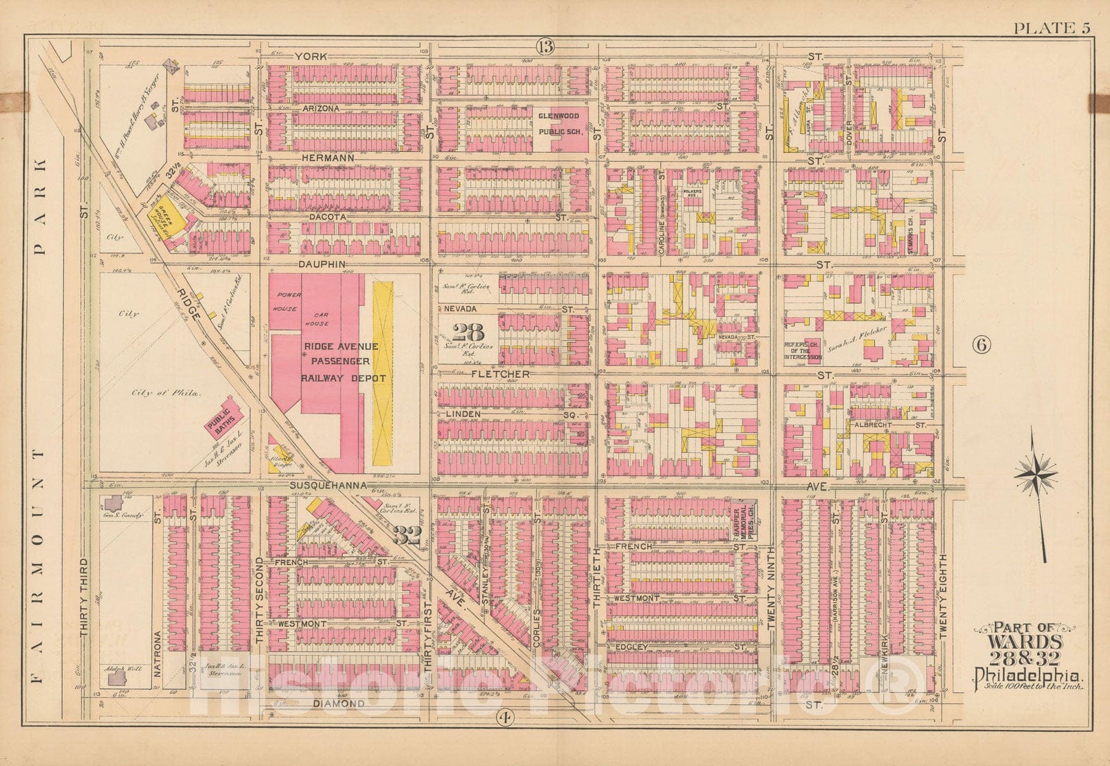 Historic Map : City of Philadelphia, 28th 32nd & 37th Wards, Vol. 6, Second Ed., Philadelphia 1894 Plate 005 , Vintage Wall Art