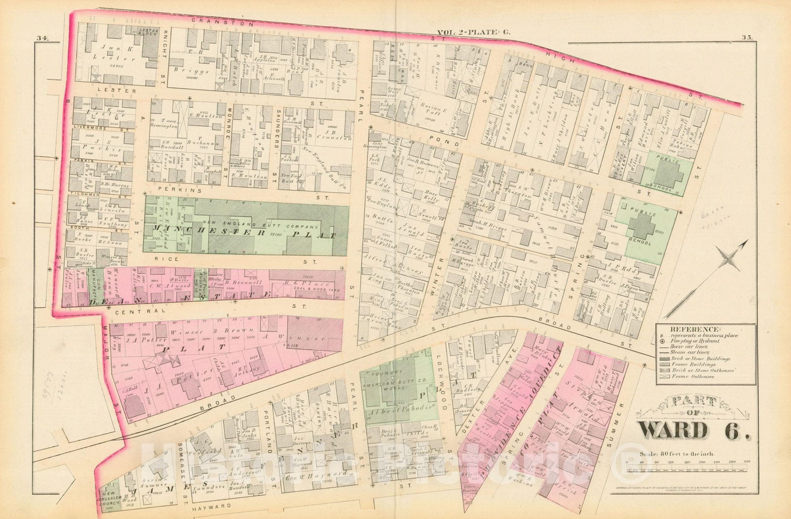 Historic Map : City Atlas of Providence Rhode Island by Wards, Volume II, Providence 1875 Plate G , Vintage Wall Art