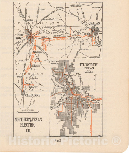 Historic Map : Northern Texas Electric 1914 , North American Electric Power and Traction Companies , Vintage Wall Art