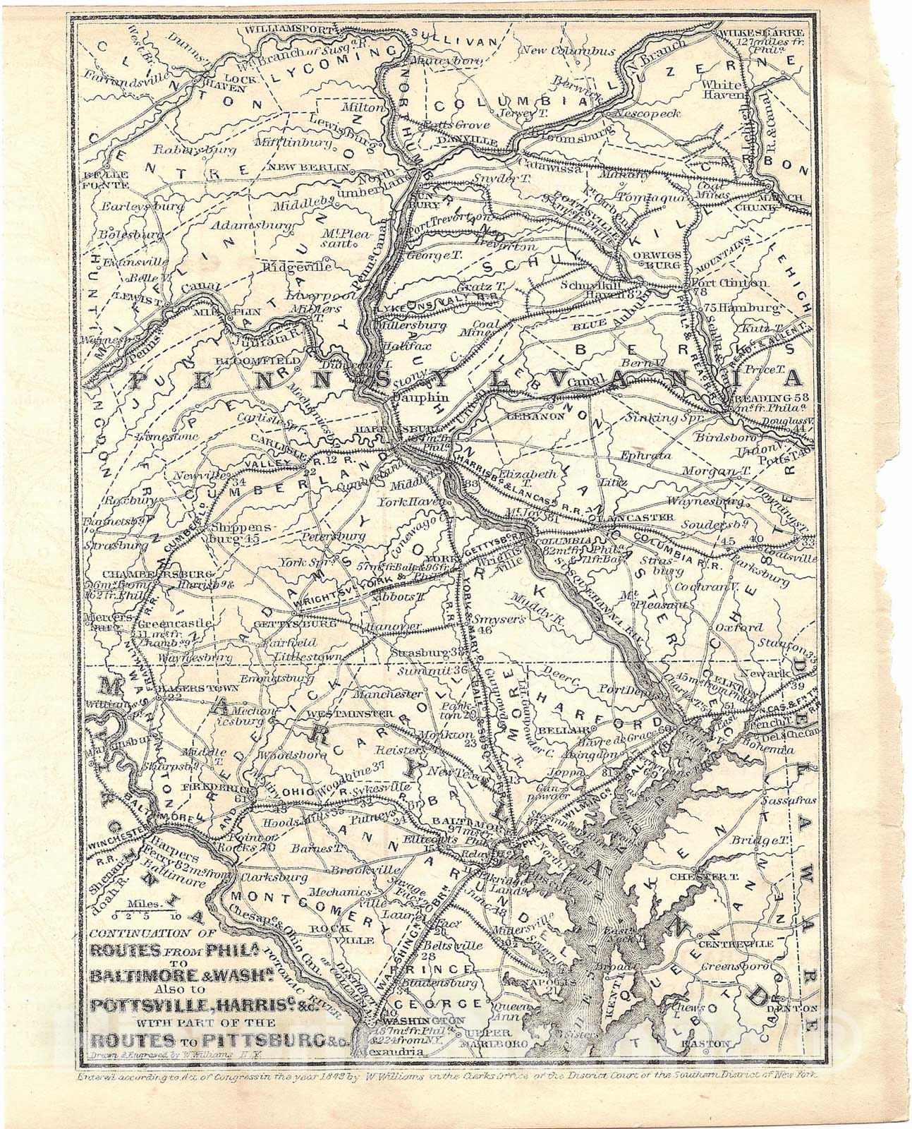 Historic Map : Railroad Maps of the United States, Chesapeake Bay & Susquehanna River Valley 1848 , Vintage Wall Art