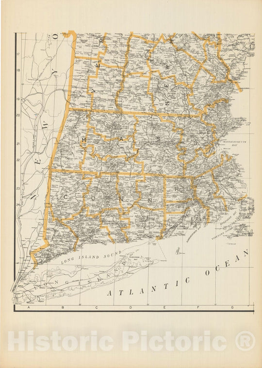 Historic Map : Southwest New England 1900 , Northeast U.S. State & City Maps , Vintage Wall Art