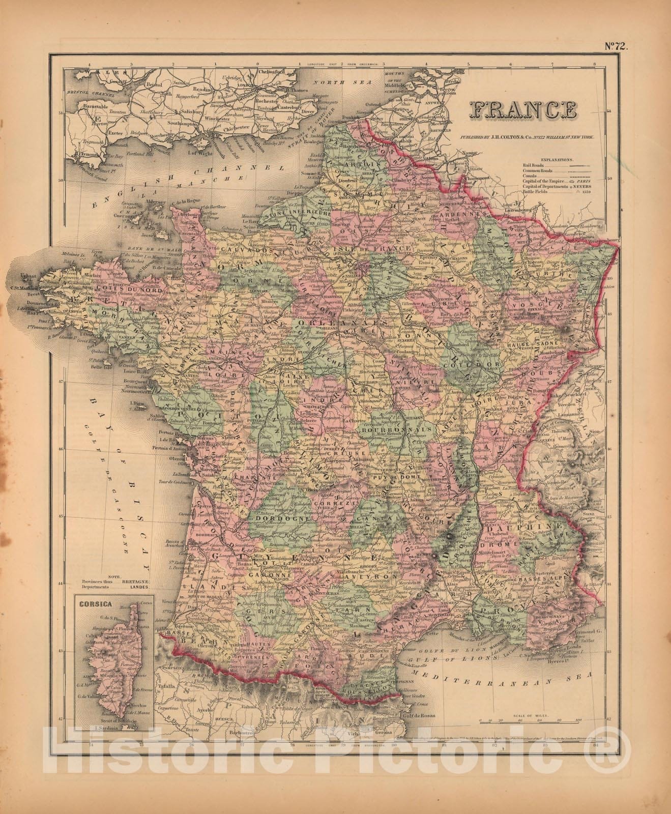 Historic Map : General Atlas (Of The World), France 1857 , Vintage Wall Art