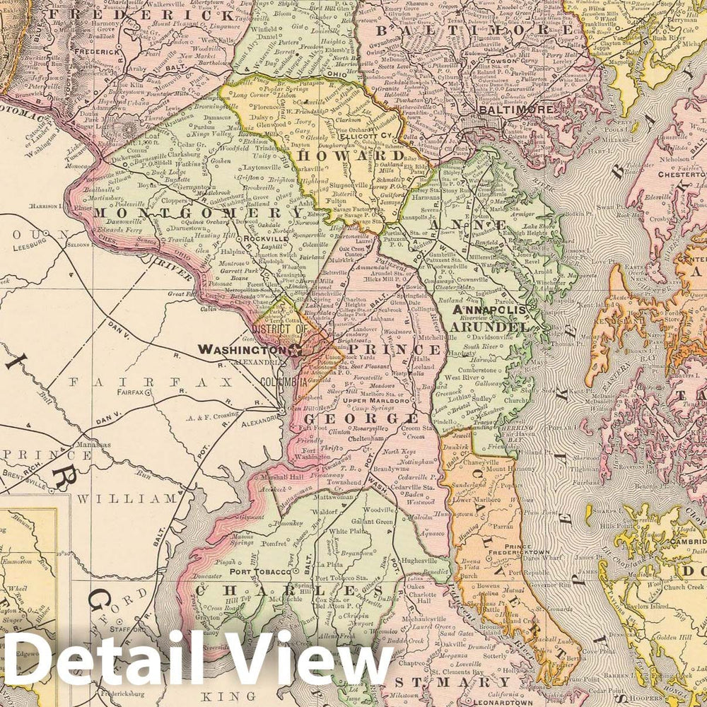 Historic Map : Delaware & Maryland 1891 , Rand McNally's Atlas World , Vintage Wall Art