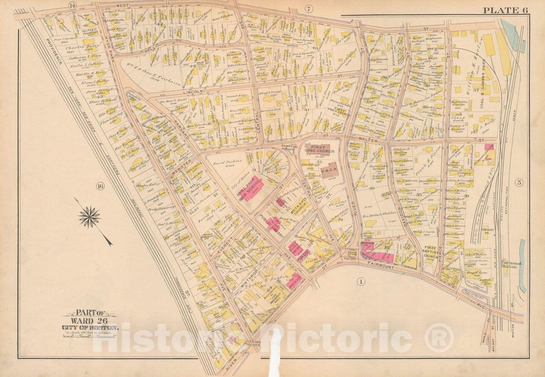 Historic Map : Atlas City of Boston Ward 26 Hyde Park, Hyde Park 1912 Plate 006 , Vintage Wall Art