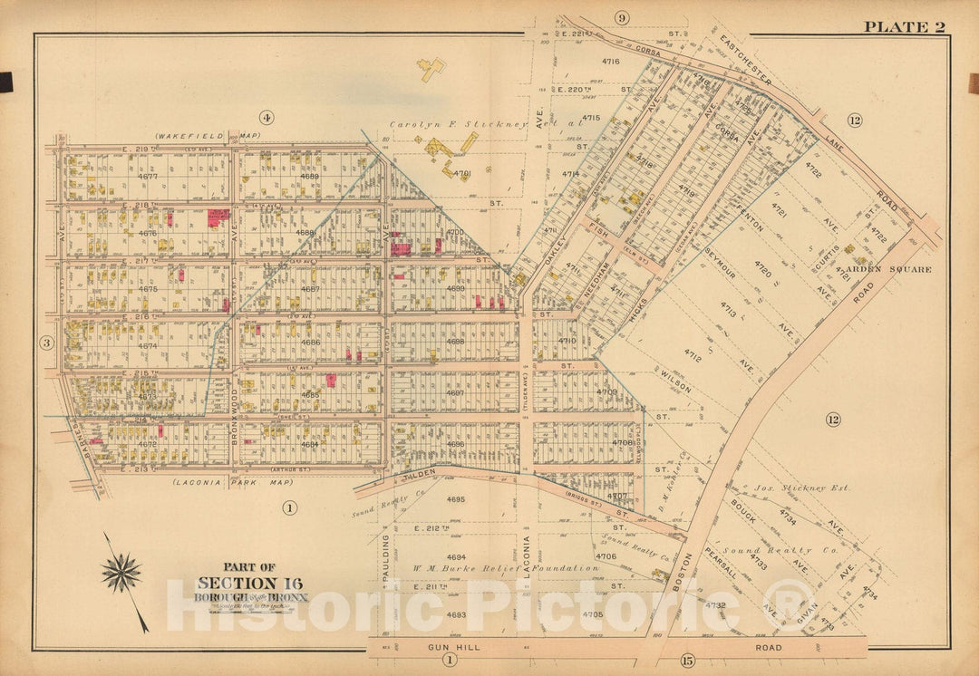 Historic Map : Atlas City of NY, Borough of The Bronx, Annexed District, The Bronx 1913 Plate 002 , Vintage Wall Art