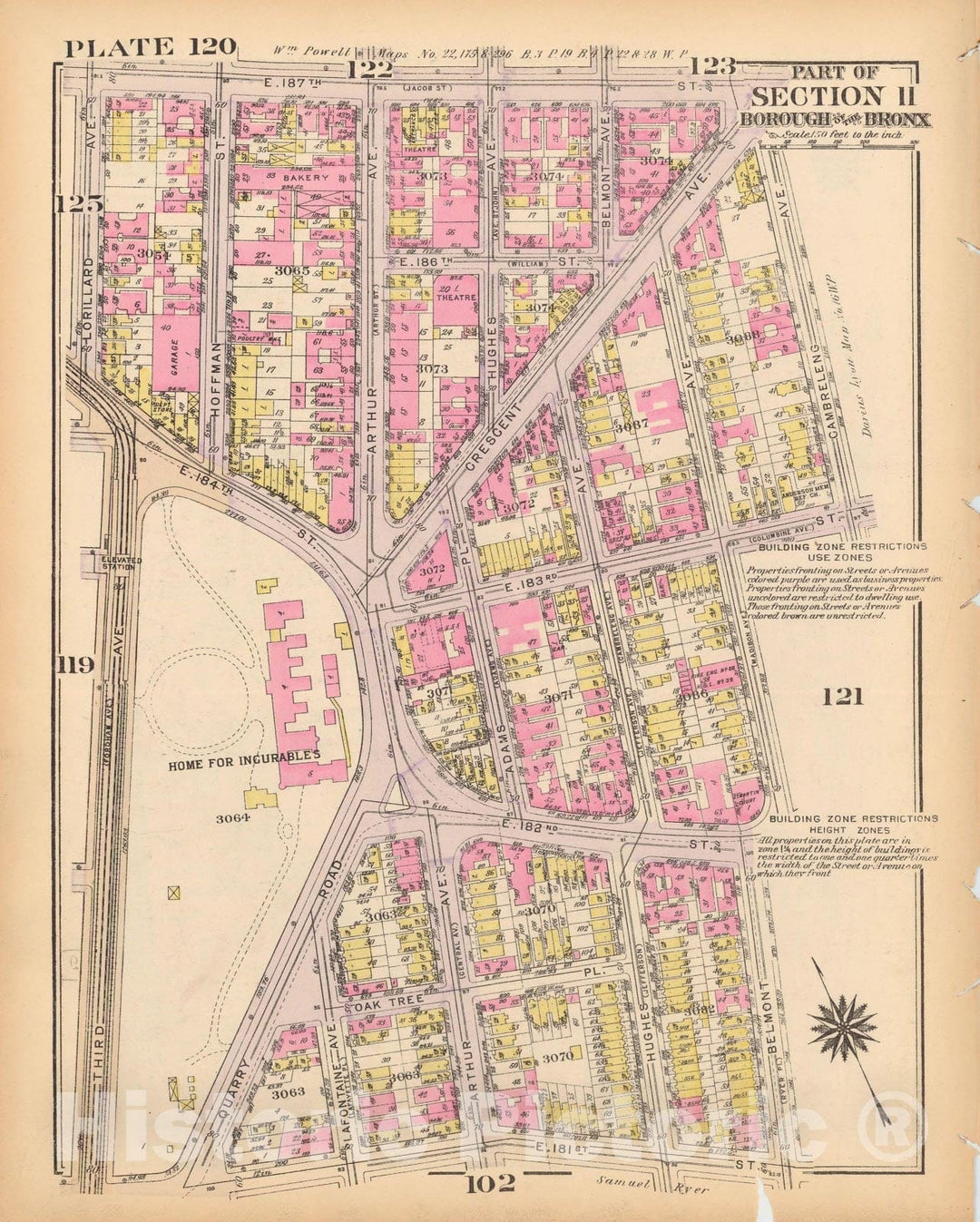 Historic Map : Borough of The Bronx, Sections 9-13, The Bronx 1928 Plate 120 , Vintage Wall Art