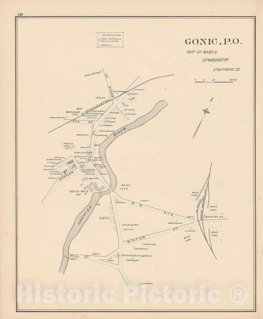 Historic Map : Rochester 1892 , Town and City Atlas State of New Hampshire , Vintage Wall Art