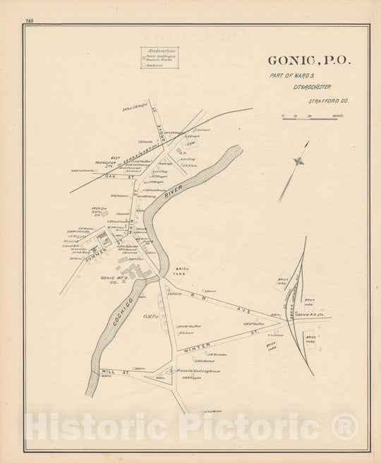 Historic Map : Rochester 1892 , Town and City Atlas State of New Hampshire , Vintage Wall Art