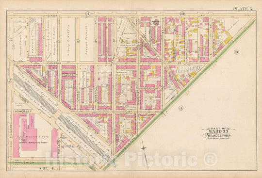 Historic Map : Atlas City of Philadelphia Volume 9 25th and 33rd Wards, Philadelphia 1891 Plate 003 , Vintage Wall Art