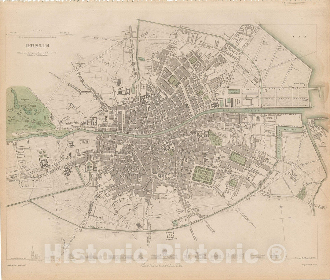 Historic Map : Europe, Dublin 1836 , Vintage Wall Art