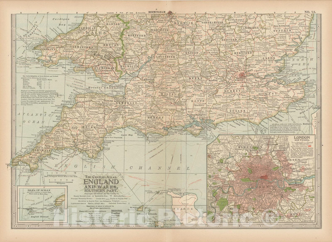 Historic Map : England & Wales 1914 , Century Atlas of the World, Vintage Wall Art