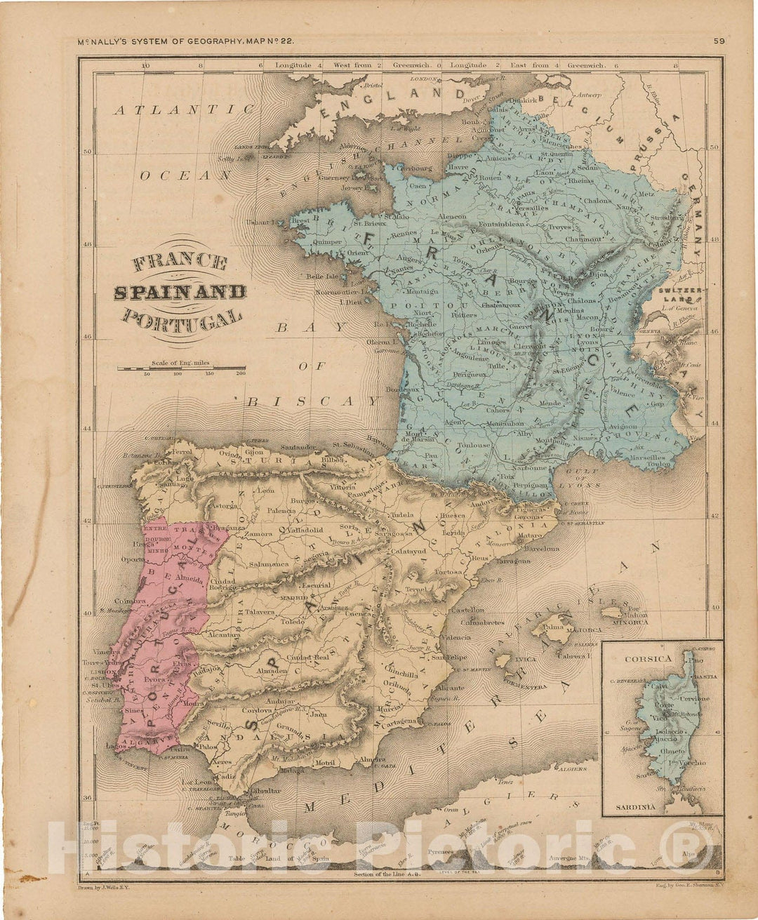 Historic Map : McNally's Improved System of Geography, Europe 1856 , Vintage Wall Art