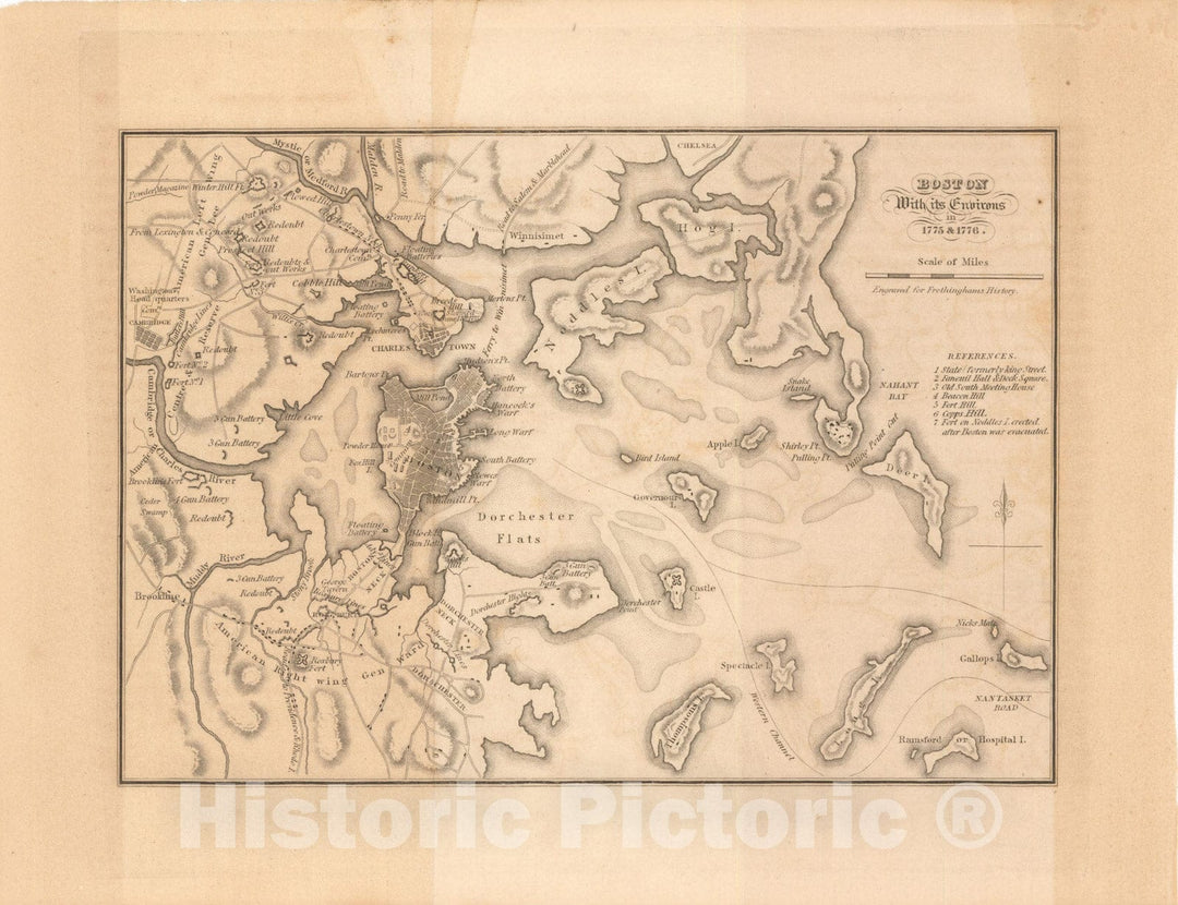 Historic Map : Revolutionary War Maps of Boston and Massachusetts, Siege of Boston 1775 , Vintage Wall Art