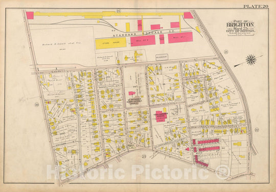 Historic Map : Atlas City of Boston Ward 25 Brighton, Allston 1909 Plate 020 , Vintage Wall Art