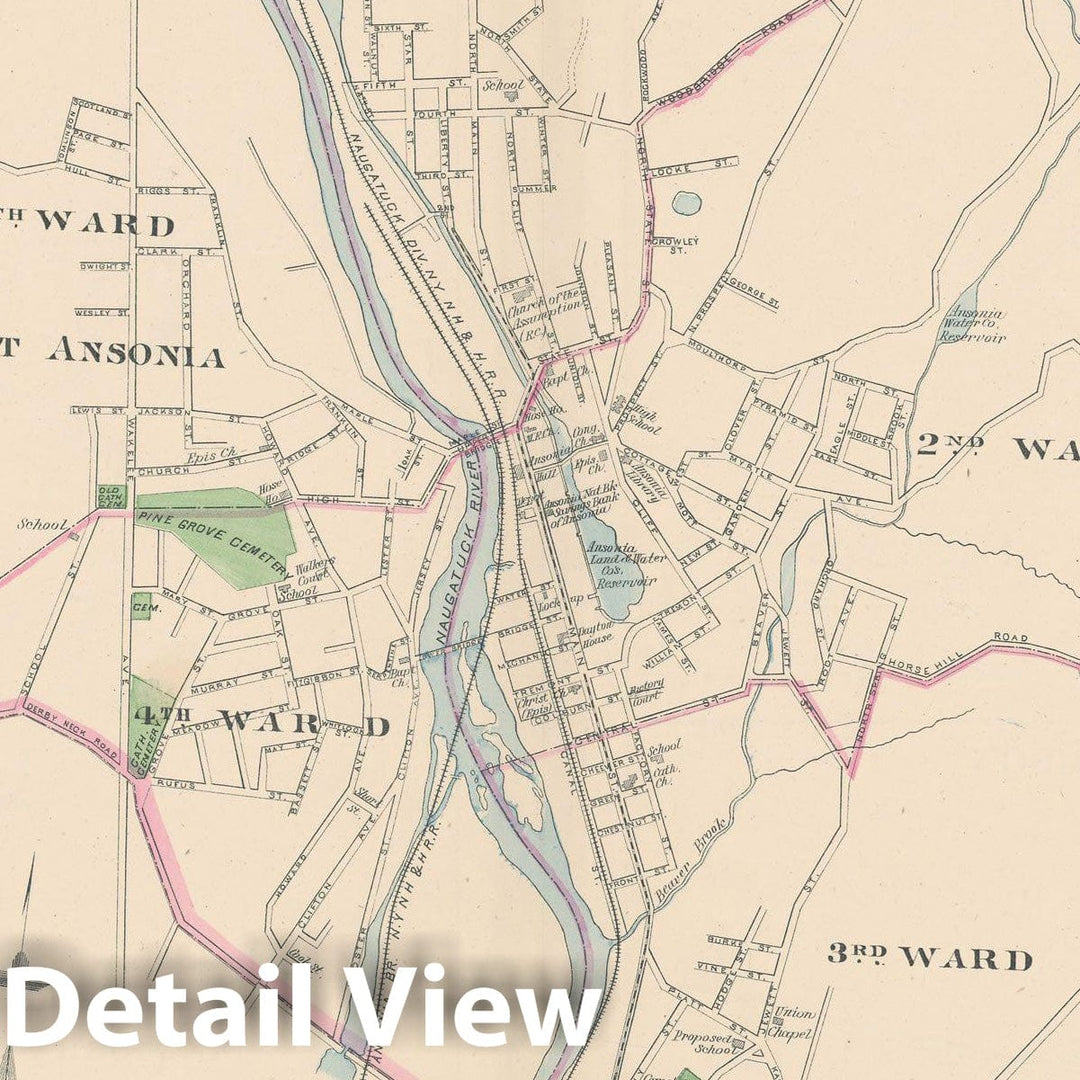 Historic Map : Ansonia & Southbury 1893 , Town and City Atlas State of Connecticut , Vintage Wall Art