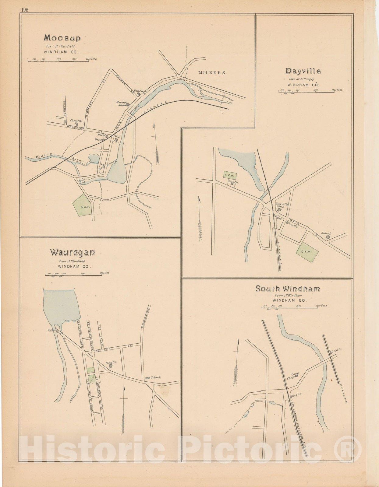 Historic Map : Killingly & Plainfield & Windham 1893 , Town and City Atlas State of Connecticut , Vintage Wall Art