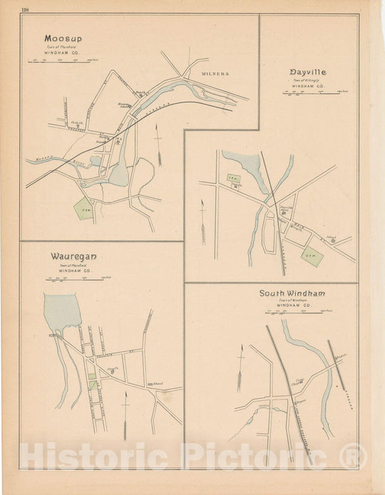 Historic Map : Killingly & Plainfield & Windham 1893 , Town and City Atlas State of Connecticut , Vintage Wall Art