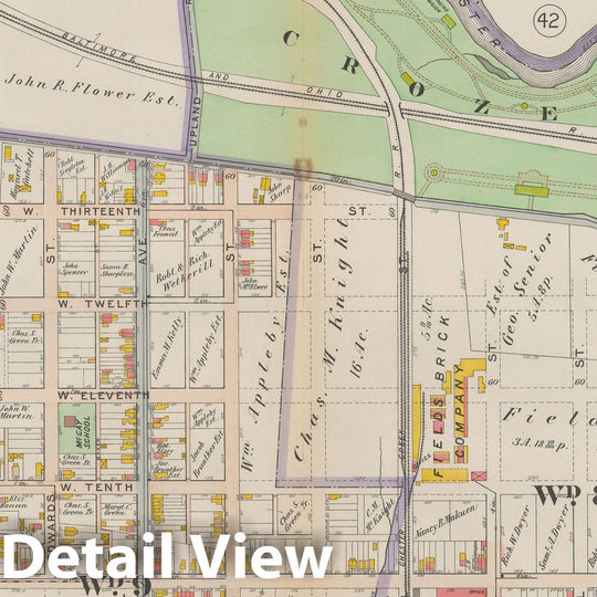 Historic Map : Atlas of Delaware County, West of Ridley Creek, Vol. Two, Chester City 1913 Plate 038 , Vintage Wall Art