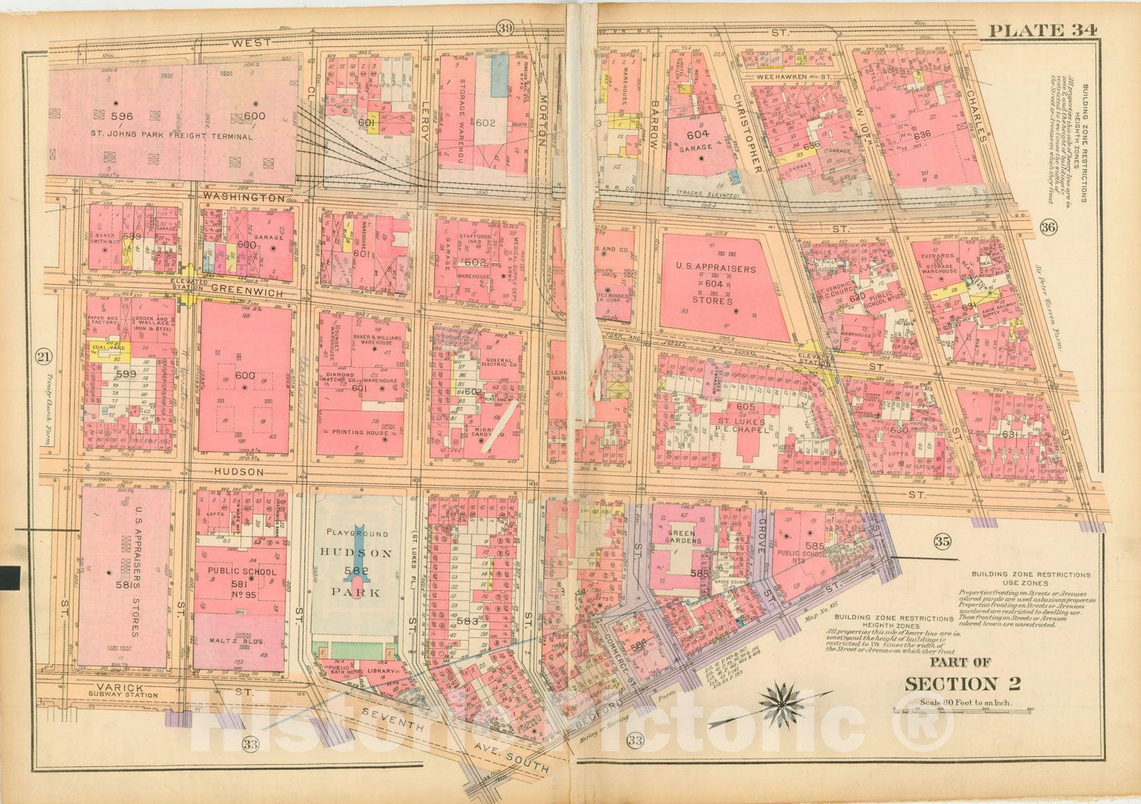 Historic Map : Atlas City of New York, Borough of Manhattan, Volume One, Battery to 14th Street, Manhattan 1922 Plate 034 , Vintage Wall Art