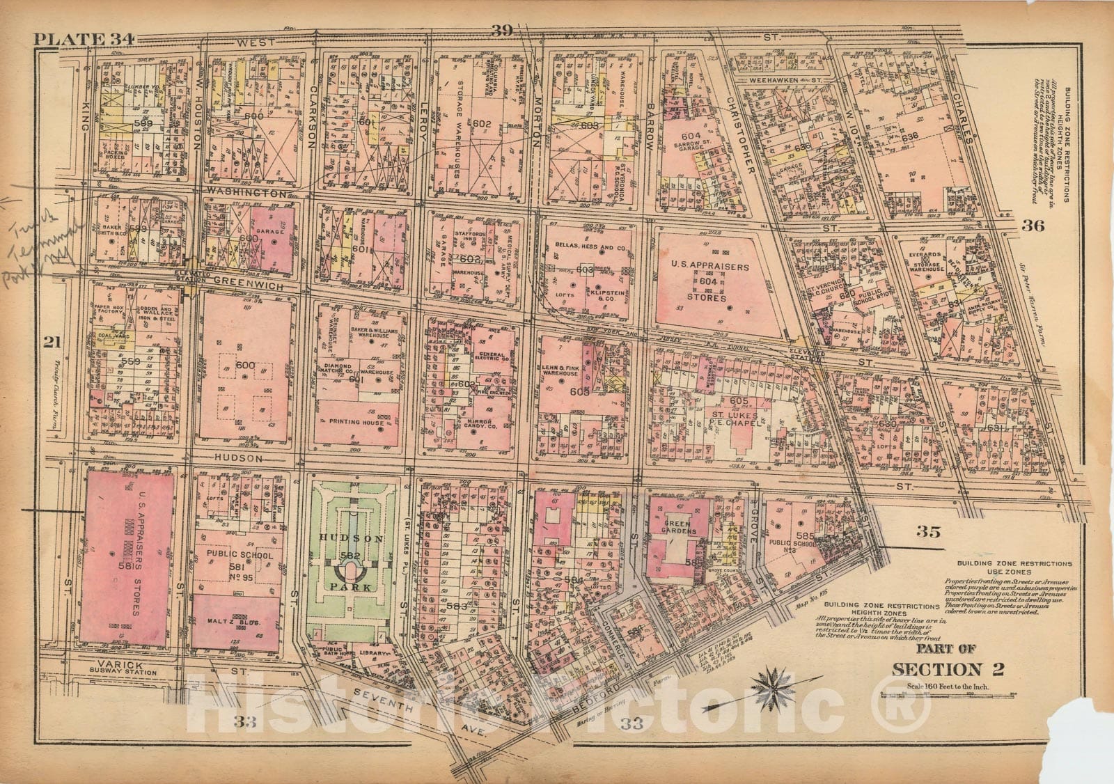 Historic Map : Land Book of the Borough of Manhattan, City of NY, Manhattan 1925 Plate 034 , Vintage Wall Art