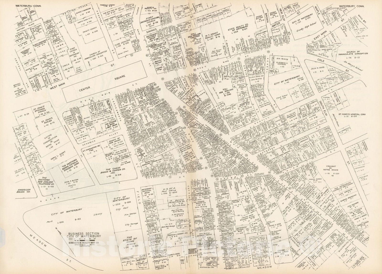 Historic Map : New England States Ed., Waterbury 1946 , Nirenstein's National Preferred Real Estate Locations of Business Properties , Vintage Wall Art