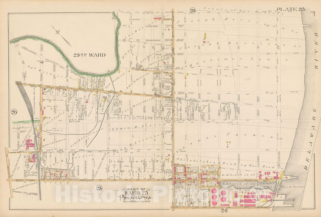 Historic Map : Atlas City of Philadelphia Volume 9 25th and 33rd Wards, Philadelphia 1891 Plate 025 , Vintage Wall Art