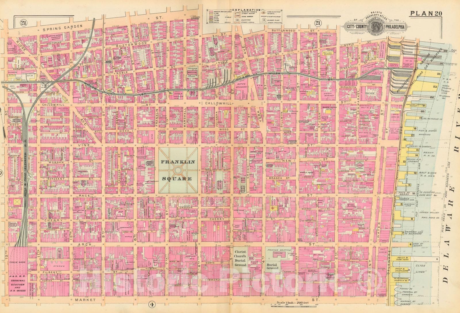 Historic Map : Baist's Property Atlas of Philadelphia, Philadelphia 1895 Plate 020 , Vintage Wall Art