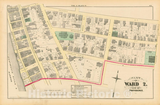 Historic Map : City Atlas of Providence Rhode Island by Wards, Volume I, Providence 1875 Plate O , Vintage Wall Art