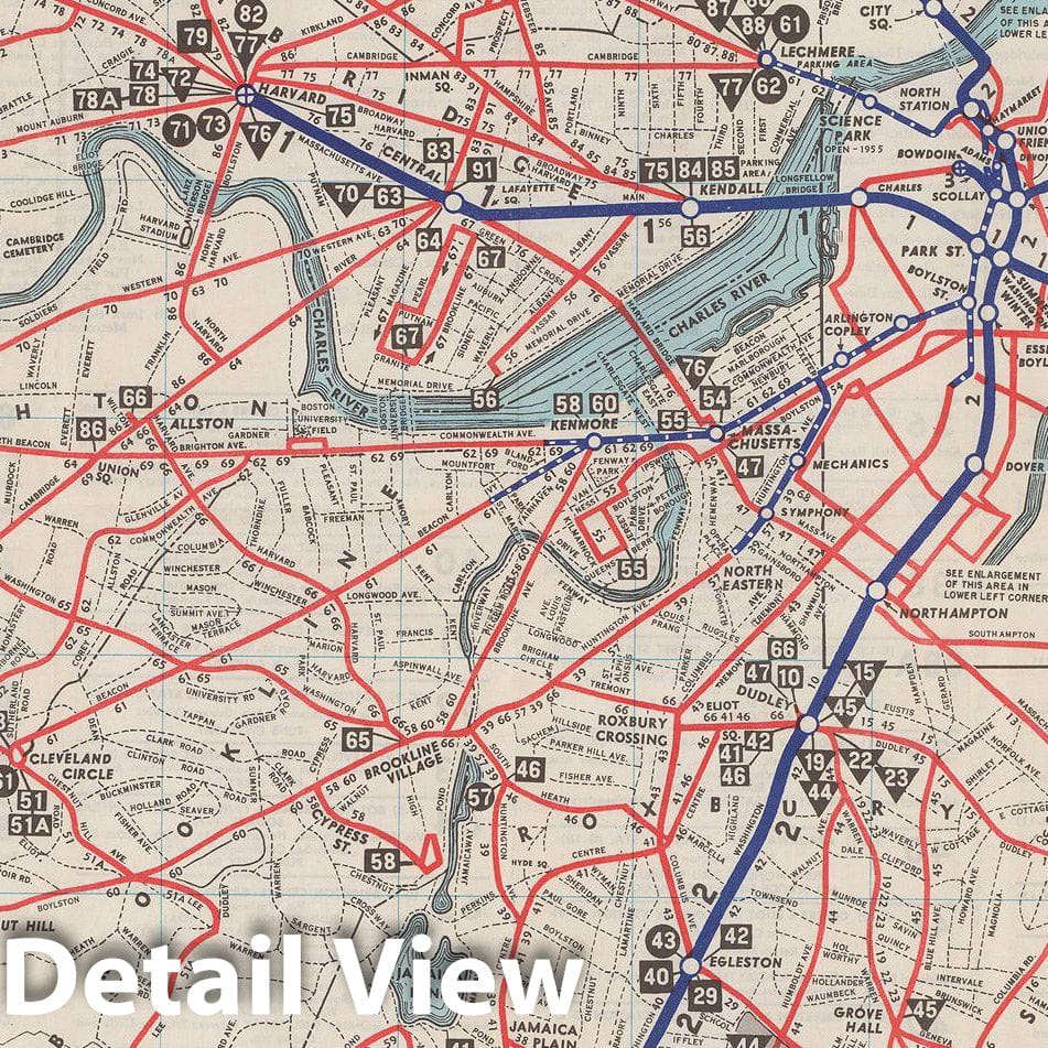 Historic Map : Greater Boston Transit Maps, Boston MTA System Route Map 1956 Railroad Catography , Vintage Wall Art