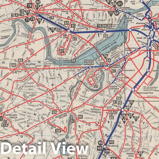 Historic Map : Greater Boston Transit Maps, Boston MTA System Route Map 1956 Railroad Catography , Vintage Wall Art