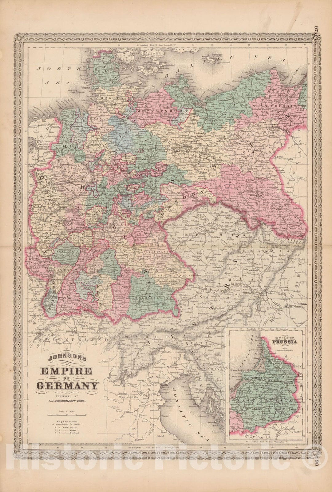 Historic Map : Family Atlas World, Germany 1873 , Vintage Wall Art