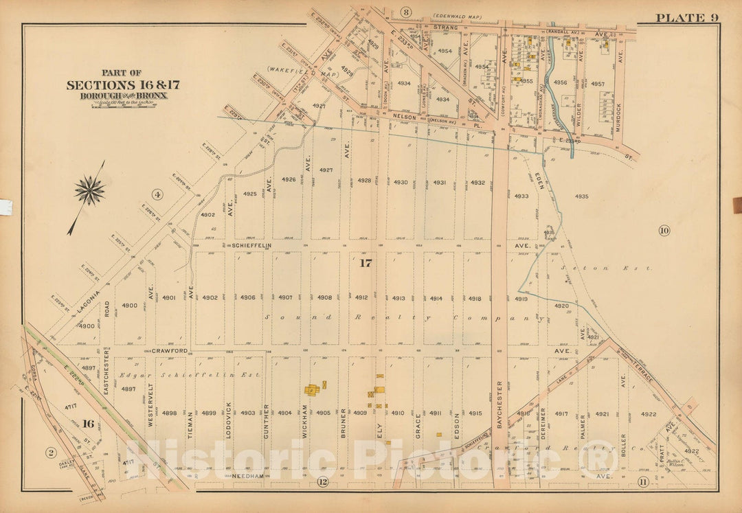 Historic Map : Atlas City of NY, Borough of The Bronx, Annexed District, The Bronx 1913 Plate 009 , Vintage Wall Art