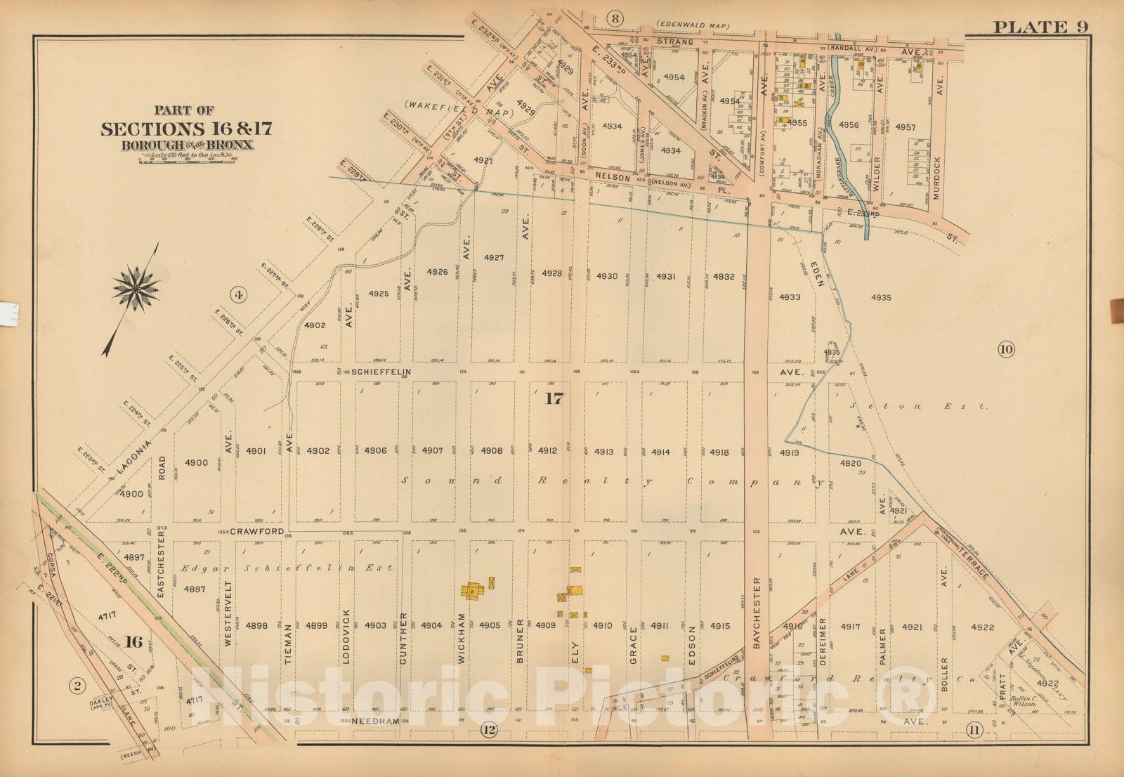 Historic Map : Atlas City of NY, Borough of The Bronx, Annexed District, The Bronx 1913 Plate 009 , Vintage Wall Art