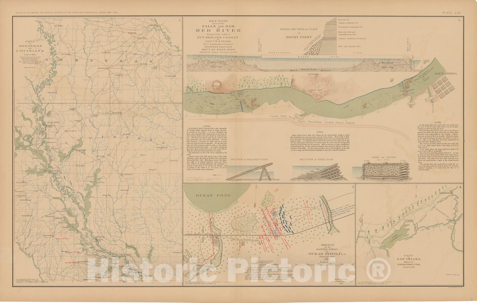 Historic Map : Civil War Atlas of the Union and Confederate Armies, Battles in AR, FL & LA 1895 , Vintage Wall Art