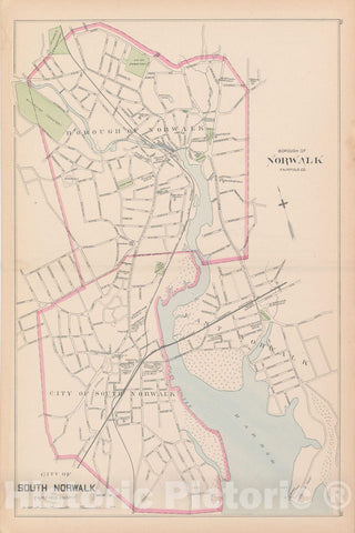 Historic Map : Norwalk & South Norwalk 1893 , Town and City Atlas State of Connecticut , Vintage Wall Art