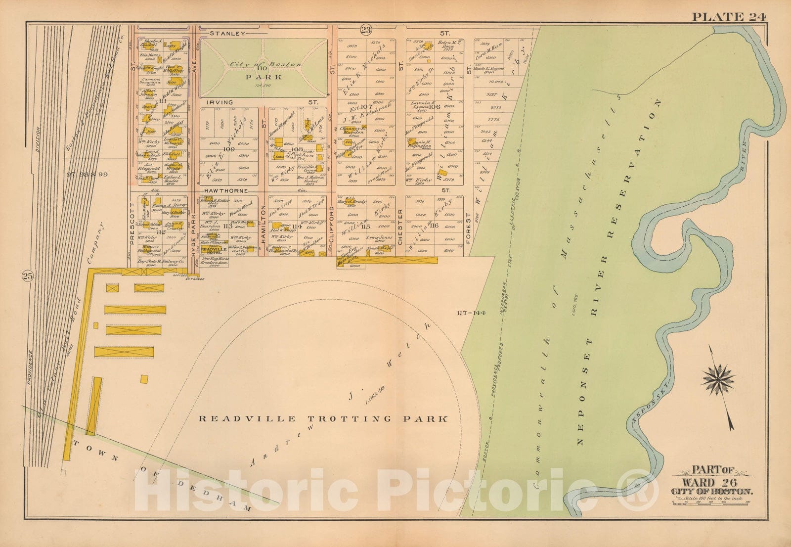 Historic Map : Atlas City of Boston Ward 26 Hyde Park, Hyde Park 1912 Plate 024 , Vintage Wall Art