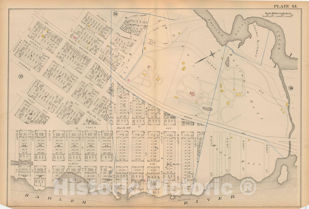 Historic Map : Atlas City of New York, Vol 2 ... 12th Ward, 2nd Ed., Manhattan 1884 Plate 035 , Vintage Wall Art